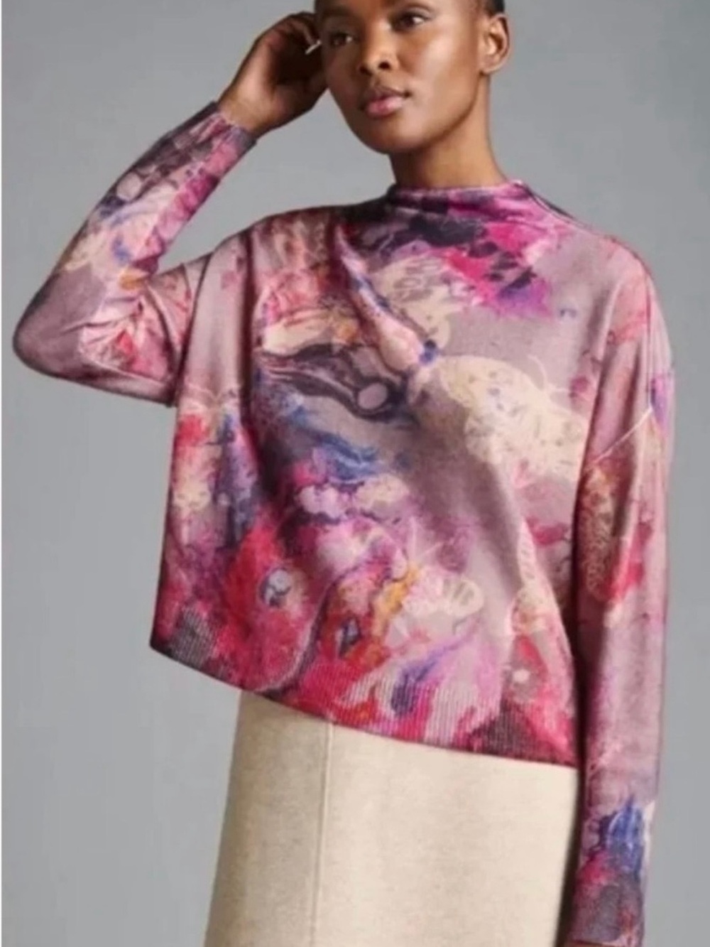 Pilcro Women's Pink Abstract Print Long-Sleeve Top